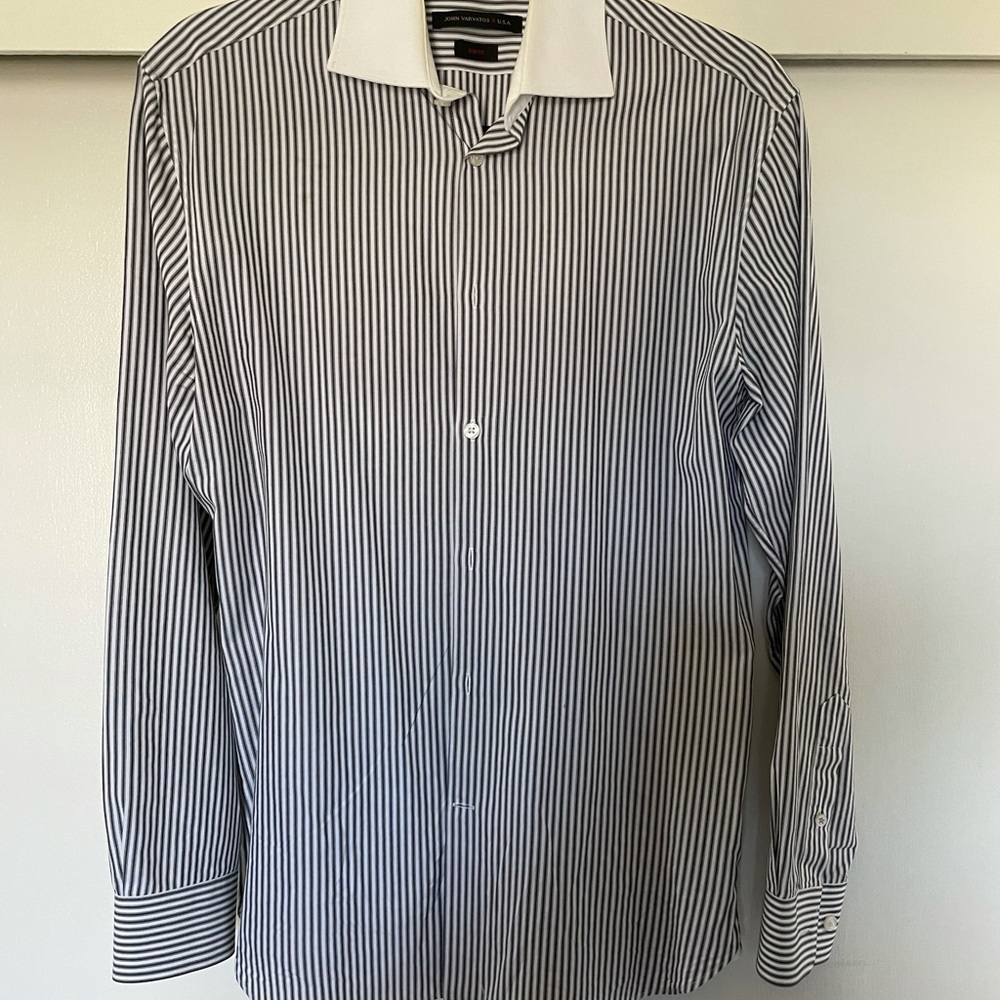 John Varvatos Contrast Collar Stripe Dress Shirt